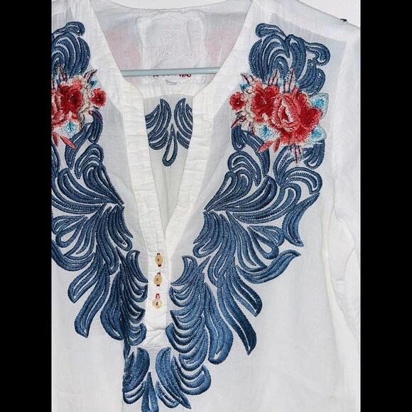 Johnny Was Small Europa Oversized Shirt White Embroidered Tunic Top/Blouse - Picture 4 of 8